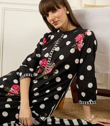 Black pure cotton printed kurta trouser dupatta set