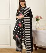 Black pure cotton printed kurta trouser dupatta set