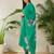 Sea green viscose rayon printed kurta trouser dupatta set