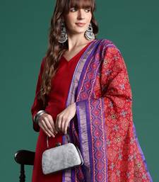 Red pure cotton printed kurta trouser dupatta set