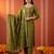 Green silk blend embroidered kurta trouser dupatta set