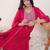 Pink georgette embroidered kurta trouser dupatta set
