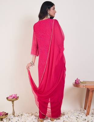 Pink georgette embroidered kurta trouser dupatta set 2