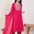 Pink georgette embroidered kurta trouser dupatta set