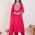 Pink georgette embroidered kurta trouser dupatta set