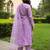 Lavender silk blend embroidered kurta trouser dupatta set