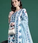 White pure cotton printed kurta trouser dupatta set