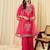 Pink silk blend embroidered kurta trouser dupatta set
