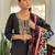 Black silk blend embroidered kurta trouser dupatta set