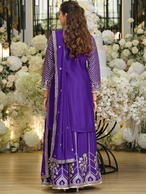 Purple silk blend embroidered kurta trouser dupatta set 2