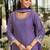Purple silk blend embroidered kurta trouser dupatta set