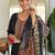 Black silk blend embroidered kurta trouser dupatta set