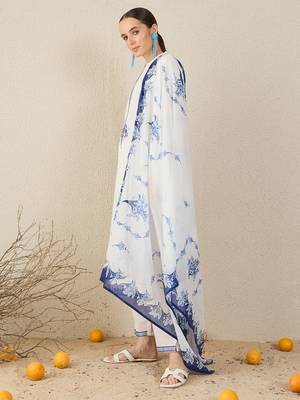 White pure cotton embroidered kurta trouser dupatta set 3