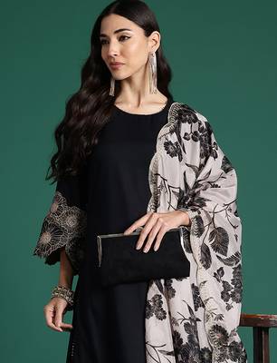Black viscose rayon printed kurta trouser dupatta set 2
