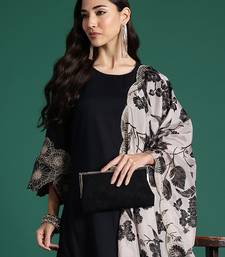 Black viscose rayon printed kurta trouser dupatta set