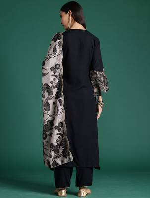 Black viscose rayon printed kurta trouser dupatta set 4
