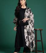 Black viscose rayon printed kurta trouser dupatta set