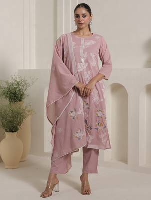 Pink pure cotton embroidered kurta trouser dupatta set 4