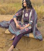 Burgundy pure cotton printed kurta trouser dupatta set