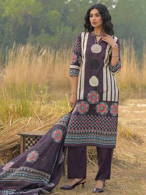 Burgundy pure cotton printed kurta trouser dupatta set 2