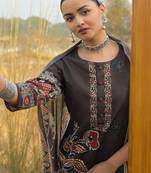 Brown pure cotton printed kurta trouser dupatta set