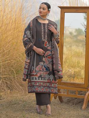 Brown pure cotton printed kurta trouser dupatta set 4
