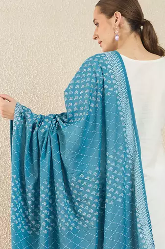 White pure cotton embroidered kurta trouser dupatta set