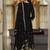 Black silk blend embroidered kurta trouser dupatta set