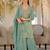 Green silk blend embroidered kurta trouser dupatta set