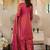 Pink silk blend embroidered kurta trouser dupatta set