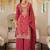 Pink silk blend embroidered kurta trouser dupatta set