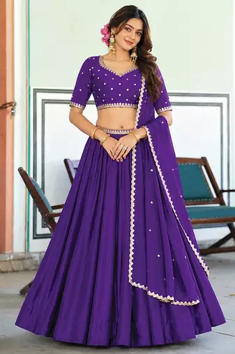 Purple Art Silk Embroidery Sequin work Lehenga Choli with Dupatta For Women 