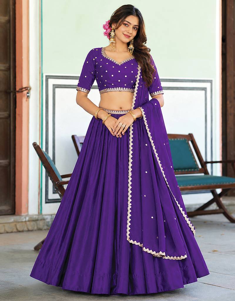 Purple Art Silk Embroidery Sequin work Lehenga Choli with Dupatta For Women 