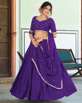 Purple Art Silk Embroidery Sequin work Lehenga Choli with Dupatta For Women  3