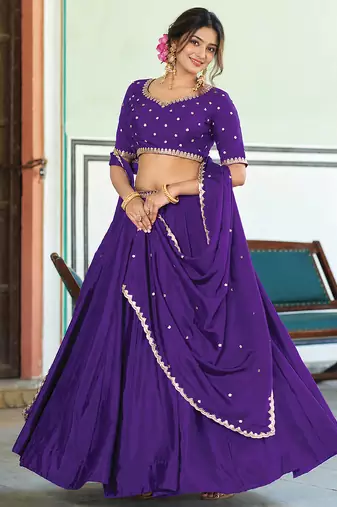Purple Art Silk Embroidery Sequin work Lehenga Choli with Dupatta For Women 