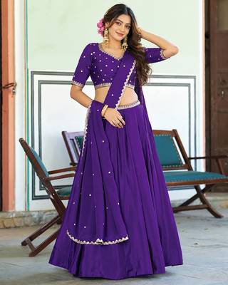 Purple Art Silk Embroidery Sequin work Lehenga Choli with Dupatta For Women  4