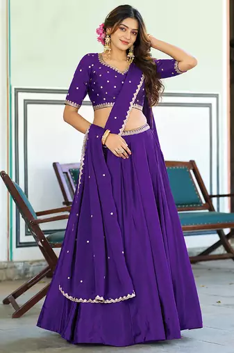 Purple Art Silk Embroidery Sequin work Lehenga Choli with Dupatta For Women 