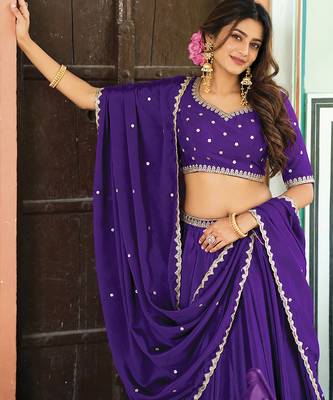 Purple Art Silk Embroidery Sequin work Lehenga Choli with Dupatta For Women  5