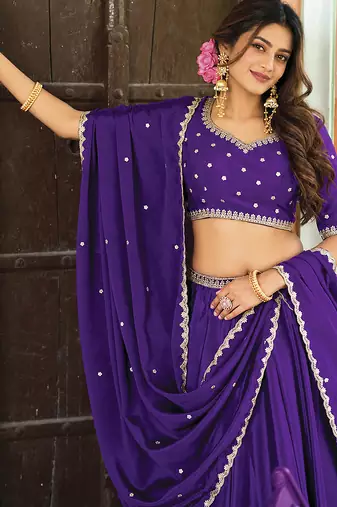 Purple Art Silk Embroidery Sequin work Lehenga Choli with Dupatta For Women 