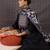 Black pure cotton printed kurta trouser dupatta set