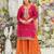Pink silk blend embroidered kurta trouser dupatta set
