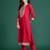 Pink silk blend printed kurta trouser dupatta set