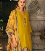 Yellow silk blend embroidered kurta trouser dupatta set