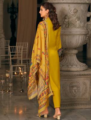 Yellow silk blend embroidered kurta trouser dupatta set 2
