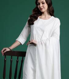 White pure cotton embroidered kurta trouser dupatta set
