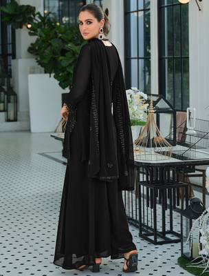 Black georgette embroidered kurta trouser dupatta set 2