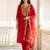 Red liva embroidered kurta trouser dupatta set