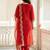 Red liva embroidered kurta trouser dupatta set