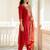 Red liva embroidered kurta trouser dupatta set