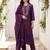 Burgundy silk blend embroidered kurta trouser dupatta set